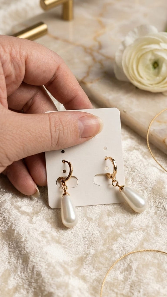 Pearl Drop Huggie Earrings