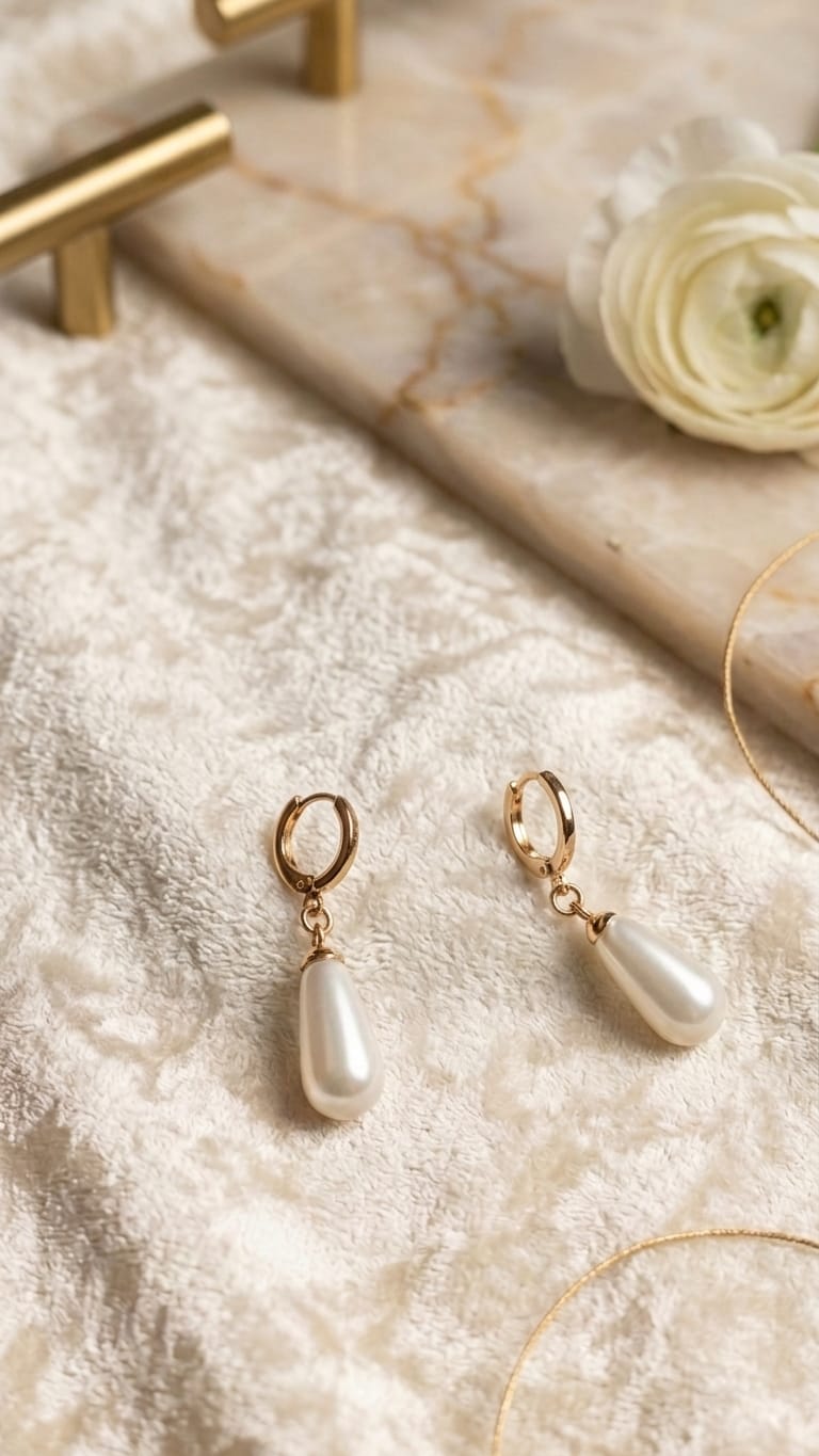 Pearl Drop Huggie Earrings